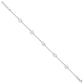 Sterling Silver Cable Chain/Flowers 5-Station 10 inch Plus 1 inch Extender - Total 11 inch Anklet